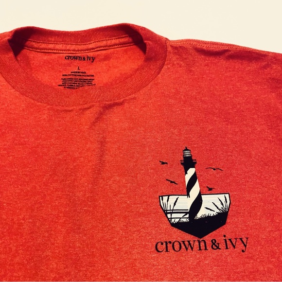 NEW! CROWN & IVY OUTER BANKS NC BEACH LIGHTHOUSE SUNSET RED LONG SLEEVE TEE SZ L - Picture 4 of 8